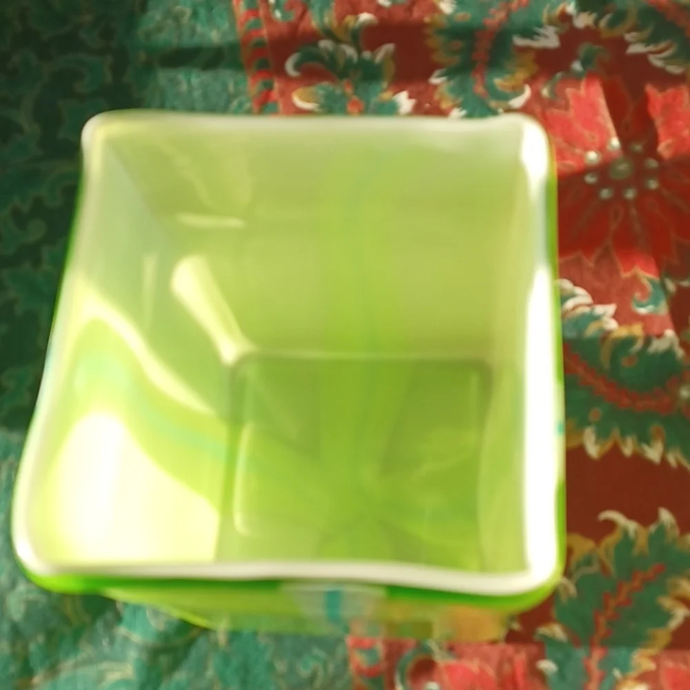 Vintage hand-blown green & blue & white vase, 7